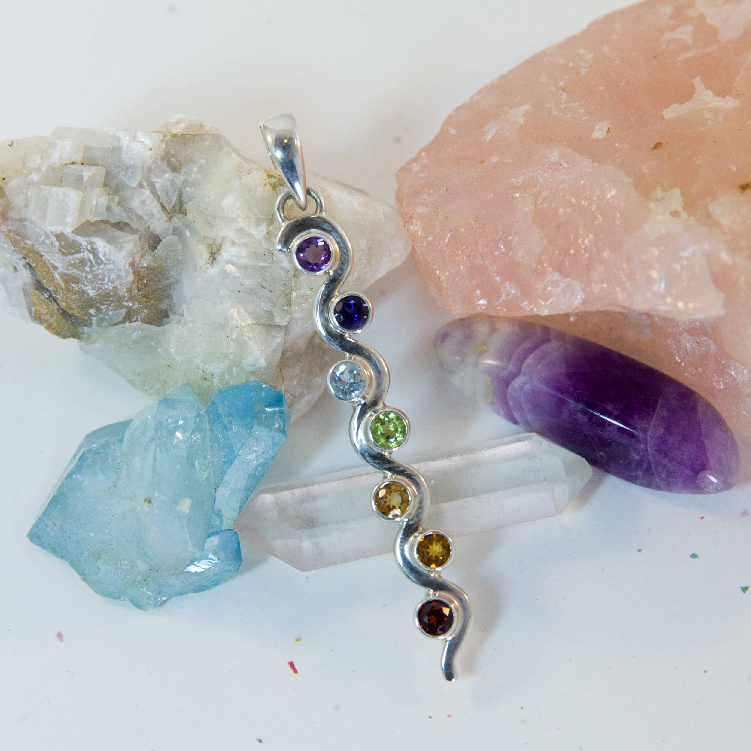 Ajmer by Jodi - Wholesale Individual Charm/Pendant - Large Kundalini Chakra Pendant in sterling silver ~ 7 gems8