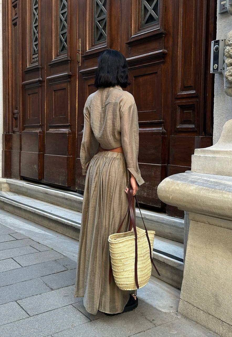 Design company-Fatma Balkir - Vendita all'ingrosso Completo top e gonna - Donna - Set di gonna maxi in raso con cintura in vita e camicia a maniche lunghe8