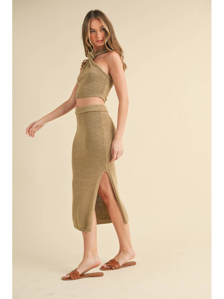 KNOTTED HALTER NECK SWEATER SET for wholesale by Camellia