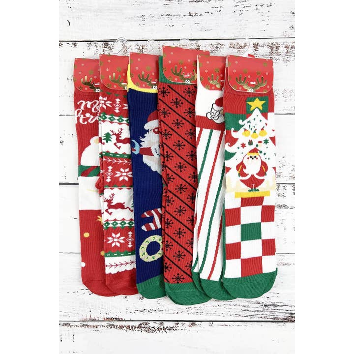 ASSORTED CHRISTMAS THEME PRINT MID-TUBE SOCKS for wholesale on Faire