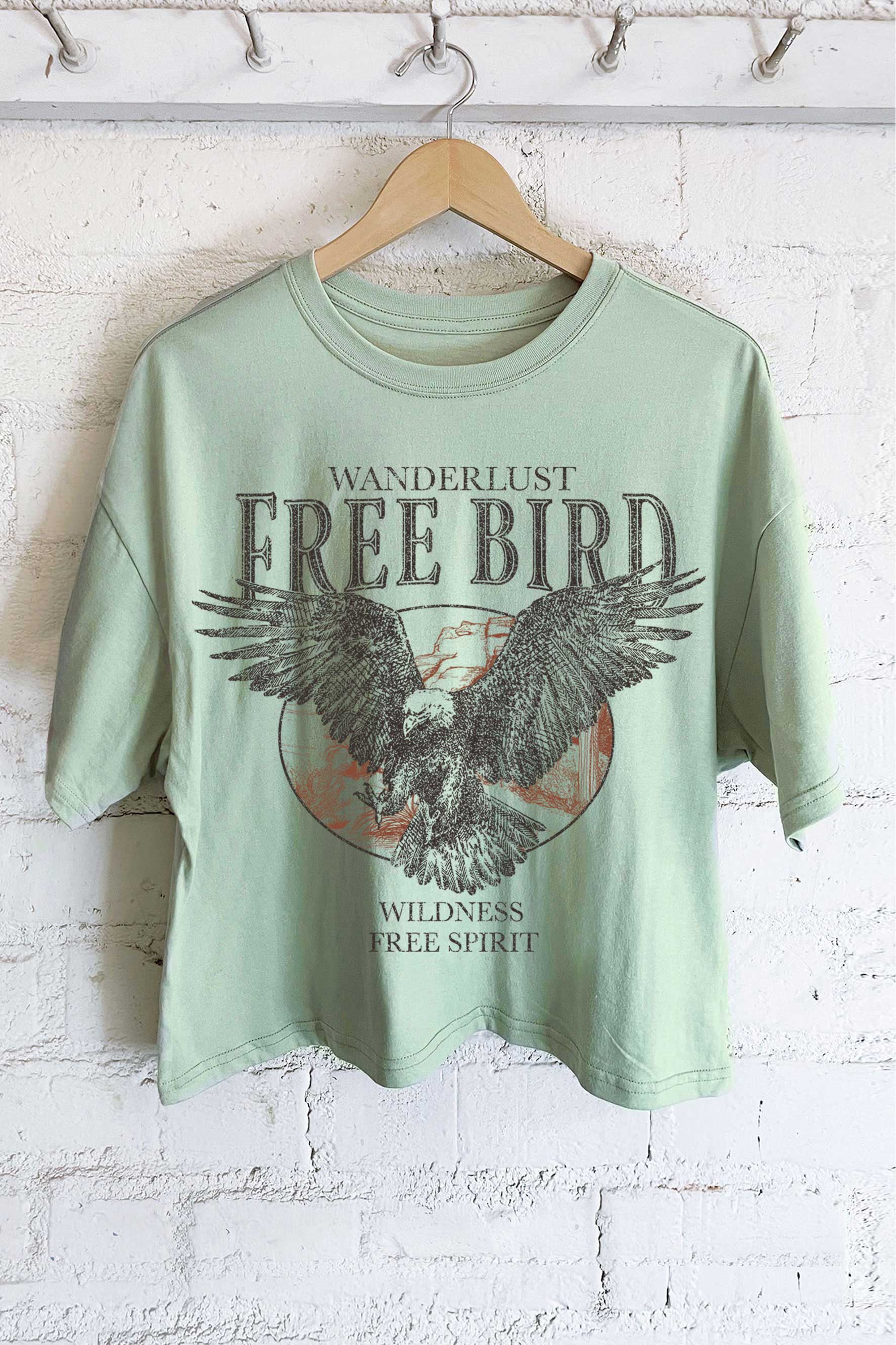 Rustee Clothing - Vente T-shirt sérigraphié – femme - HAUT COURT À IMPRIMÉ OISEAU AIGLE GRATUIT0