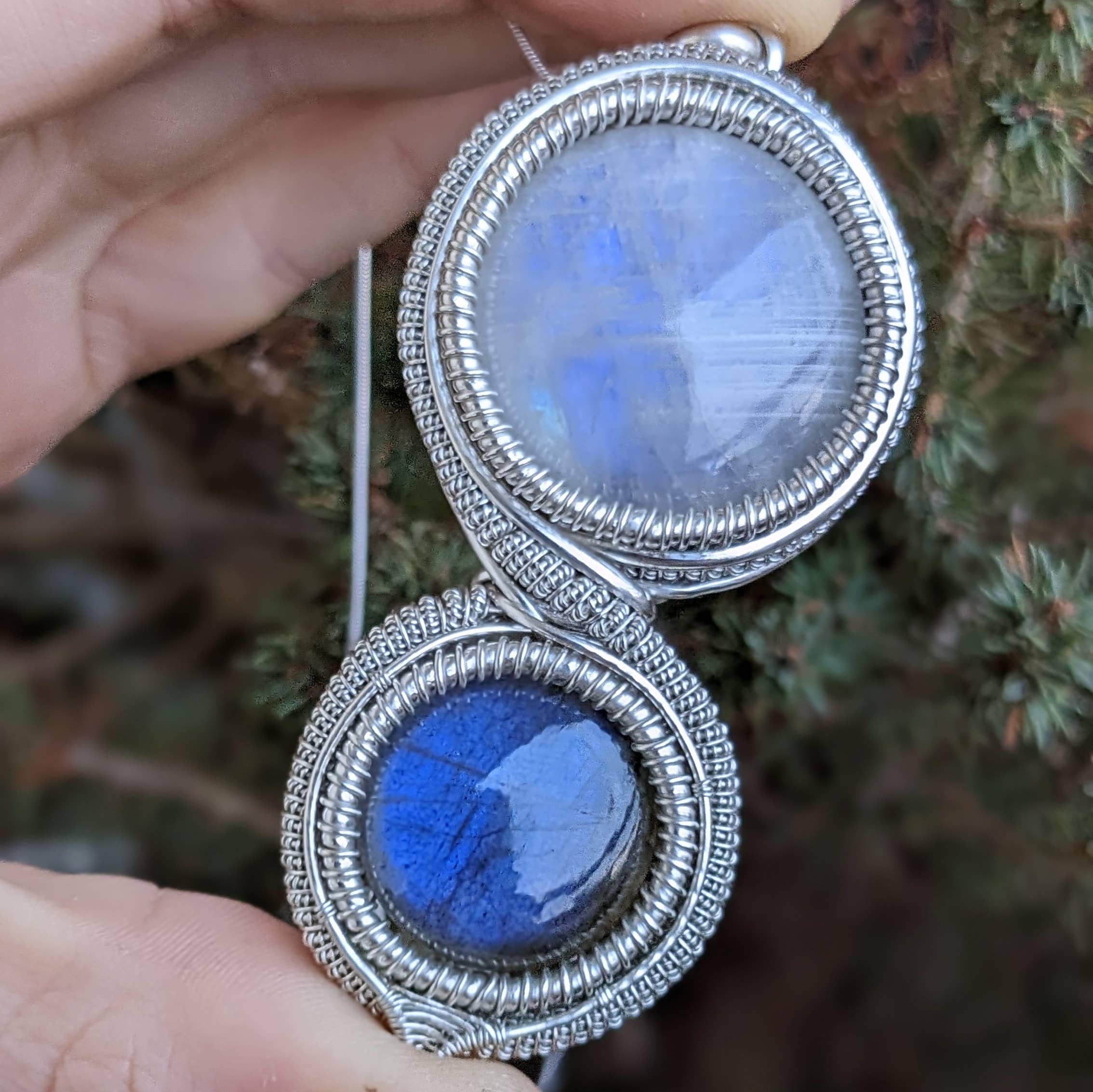 Le Tourbillon Minéral - Vente Colliers à pendentif - Collier Labradorite Bleue, Péristérite Et Argent Massif2