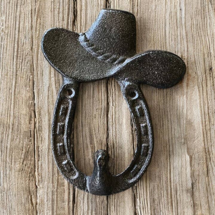 Iron & Blossom - Wholesale Wall hook - Western Cowboy Hat Hook - Vintage Cast Iron Wall Accent