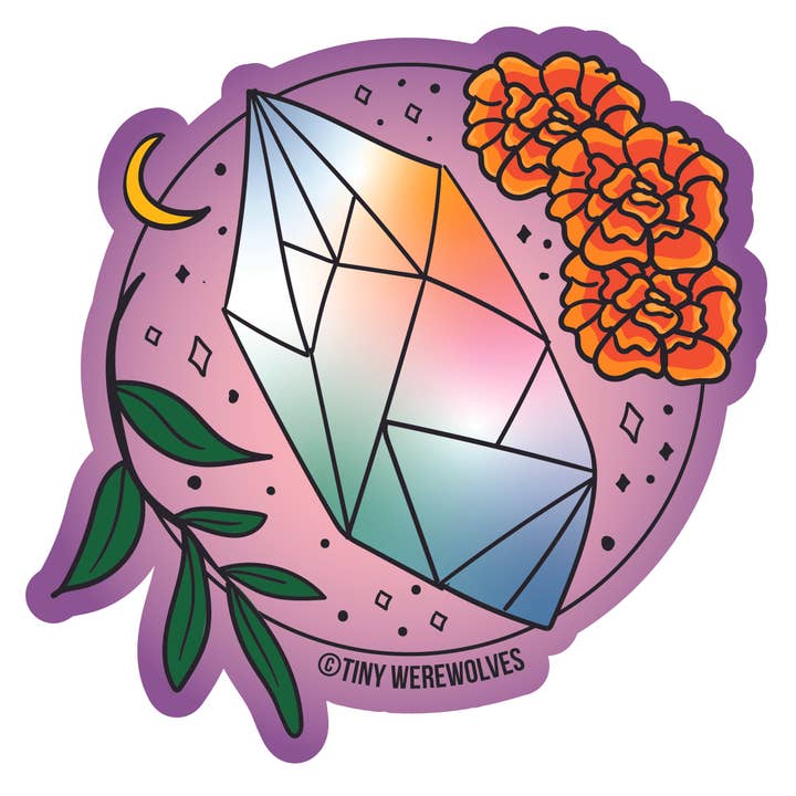 October Crystal & Flower Birthstone Sticker for wholesale by Tiny Werewolves