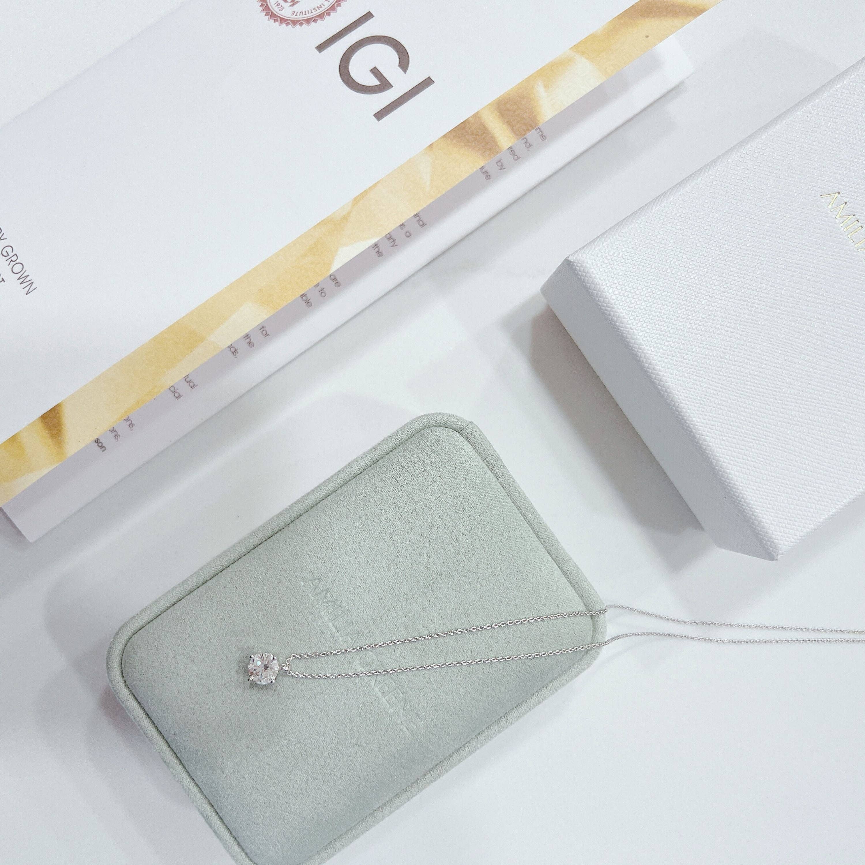 Ellison+Young - Wholesale Pendant/Charm Necklace - 1 Carat Solitaire Diamond Adjustable Necklace - White Gold Plated Sterling silver2