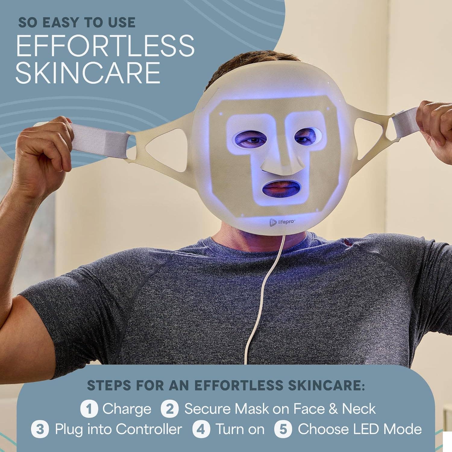 LifePro - Wholesale Body Massager - LifePro LED Light Therapy Mask 3 Color Face & Neck-Portable5