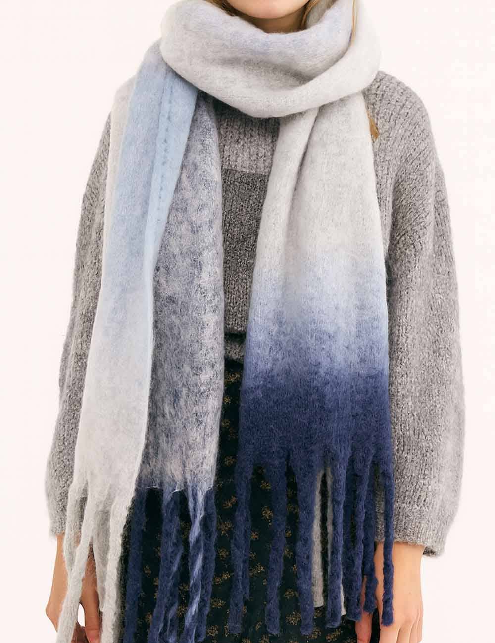 Sweetkama - Wholesale Scarf - Women's - Ladies Color Block Fringe Knit Scarf0