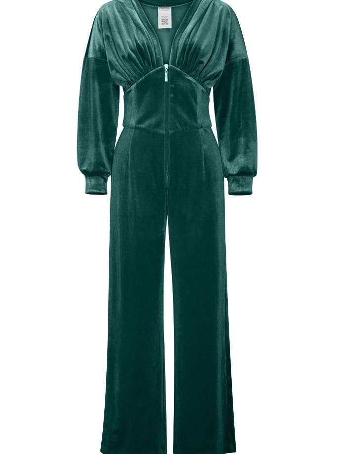 Chic Star Velvet Zip Jumpsuit In Green 062124 for wholesale by CHIC STAR