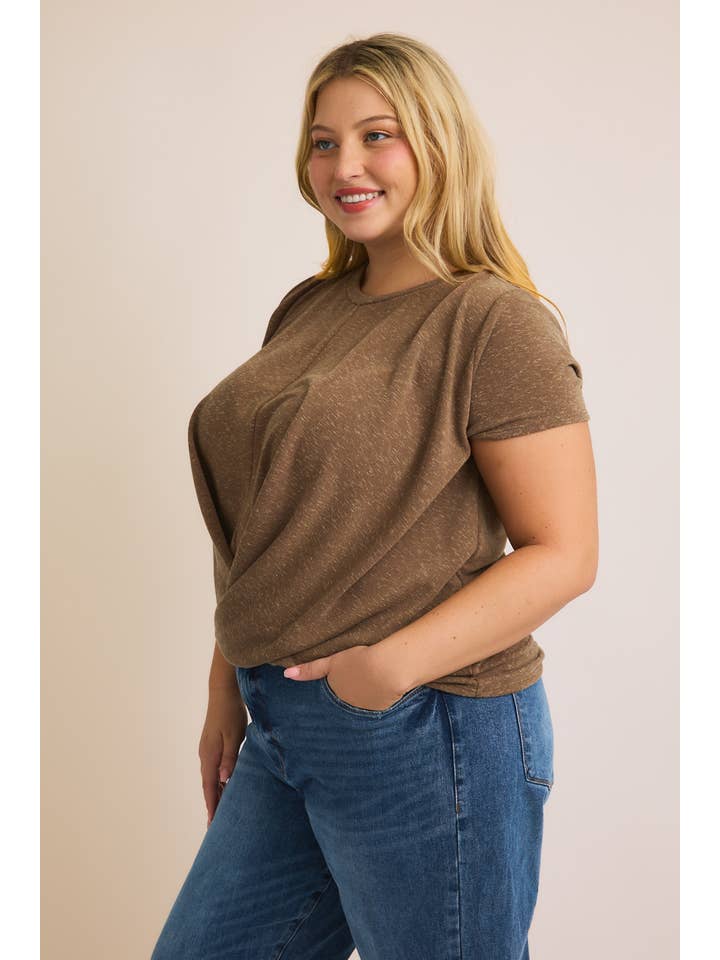 GILLI - Wholesale Shirt - Women's - **PLUS** ROUND NECK FRONT TWIST SHORT SLEEVE TOP