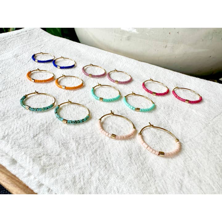 Ocean Breakup - Wholesale Hoop Earrings - Tiny Colorful Gold Bar Hoop Earrings4