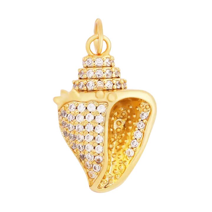 Large Pave Seashell Charm Style 2 For Charm Bar & Charm Necklaces for wholesale by Savvy Bling