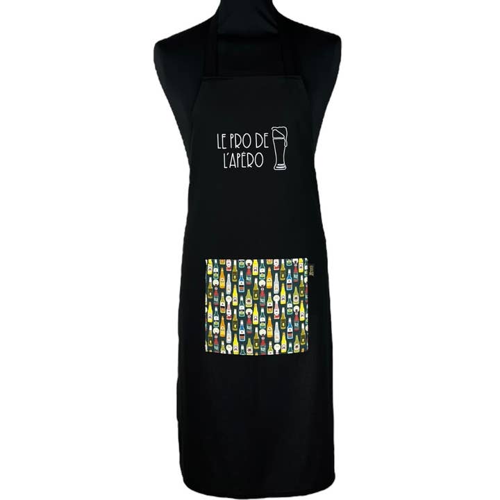 Apron, “The Aperitif Pro” black for wholesale by Emmanuel Création