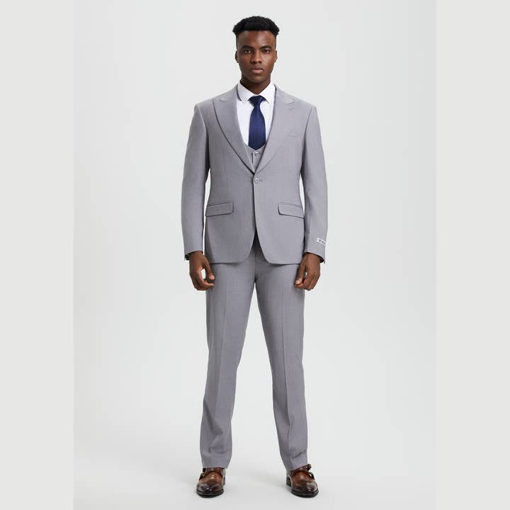 Suits America - Wholesale Suit Set - Men's - Stacy Adams U-Vest Hybrid Fit Suit Expandable Waist, Lt Grey