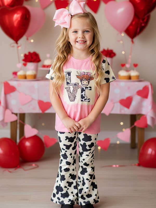 DLH2569 kids LOVE bull & cow & leopard printed girls top for wholesale by luluclothes