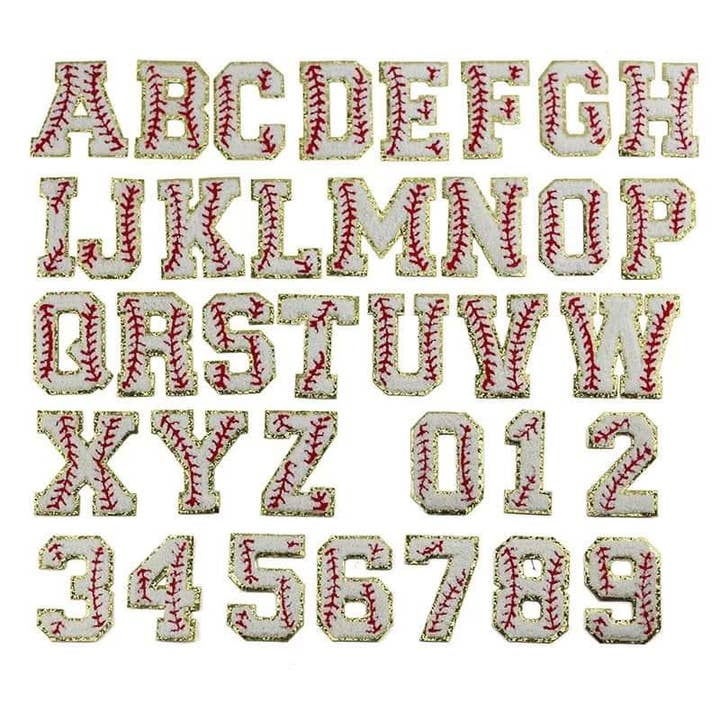 Baseball Chenille Iron On Rose Gold Glitter Letter Patches for wholesale on Faire