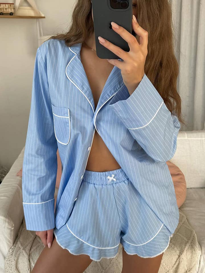 Completo a righe con camicia abbottonata per la vendita all'ingrosso da parte di Mccolin