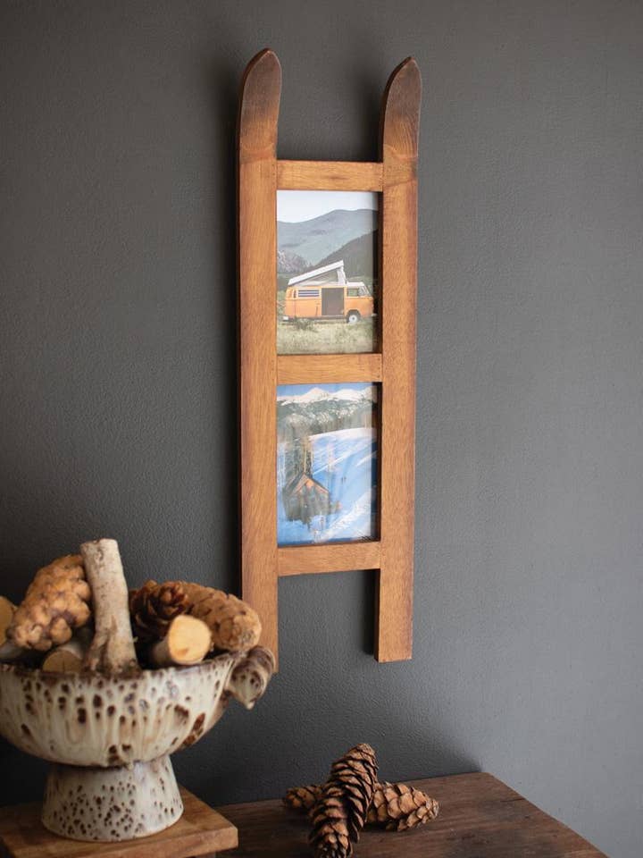 WOODEN SNOW SKI DOUBLE PHOTO FRAME for wholesale by Kalalou