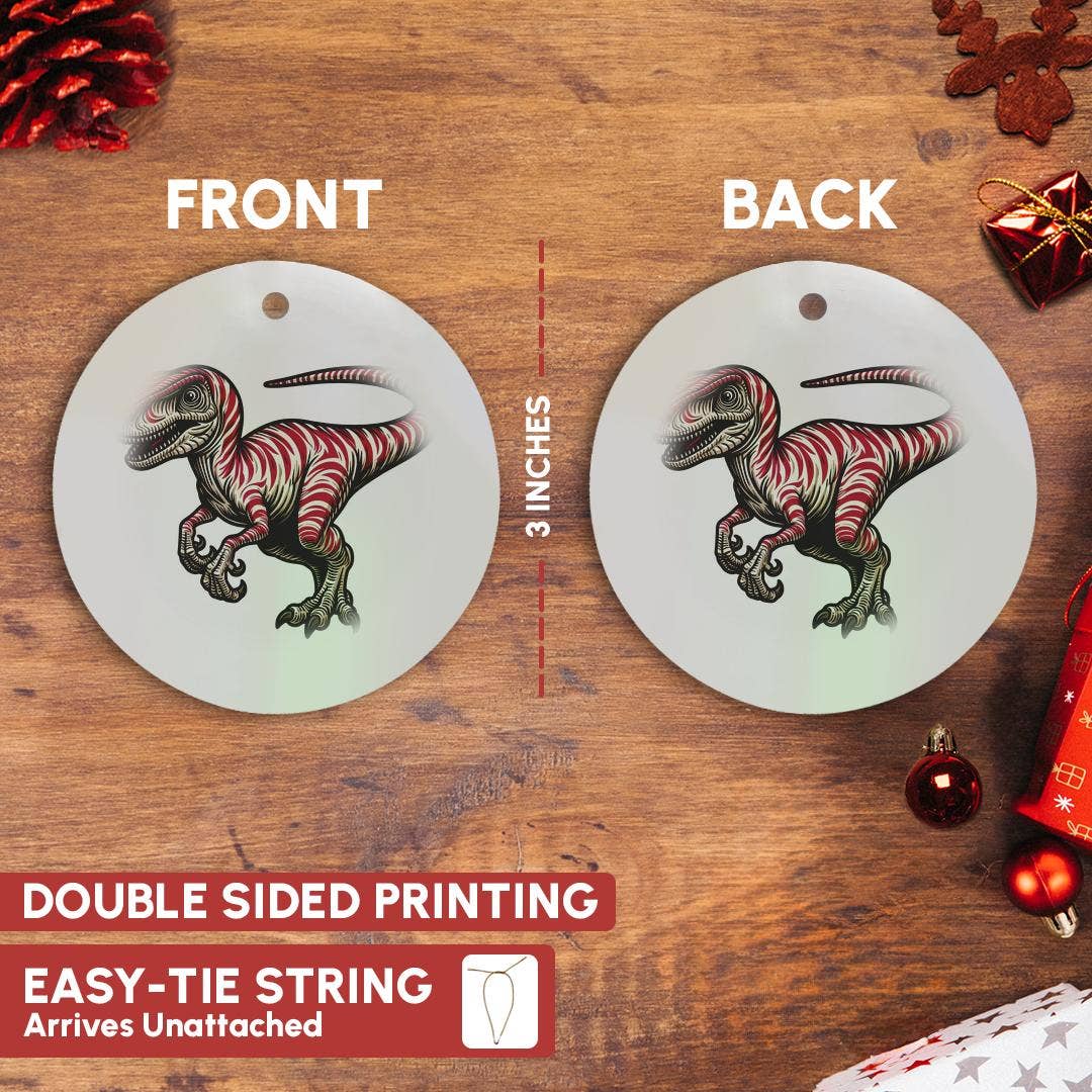 3dRose - Wholesale Ornament - 3dRose, Image Of A Pink Striped Velociraptor, Ornament2