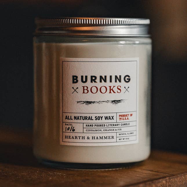 Hearth & Hammer - Vente Bougie en bocal - Bougie littéraire de soja Burning Books 8oz0