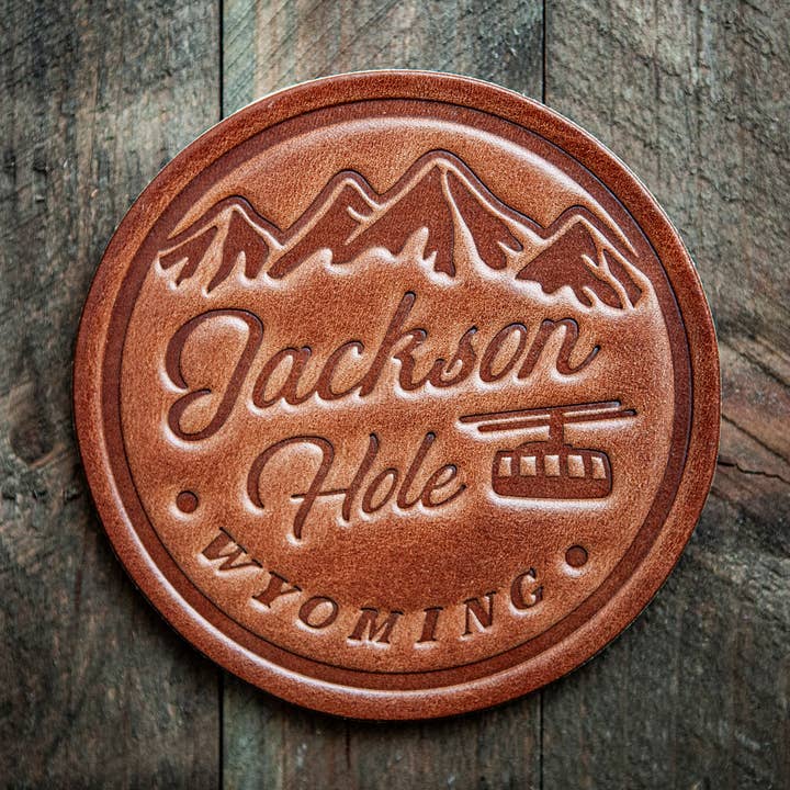 Sugarhouse Leather - Wholesale Coasters - Jackson Hole Wyoming Leather Coaster0