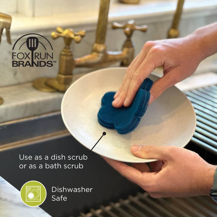 Fox Run Brands - Wholesale Cleaning Sponge - Fox Run Silicone Dish Scrubbing Brush, Navy, 4.4” x 4.7”
