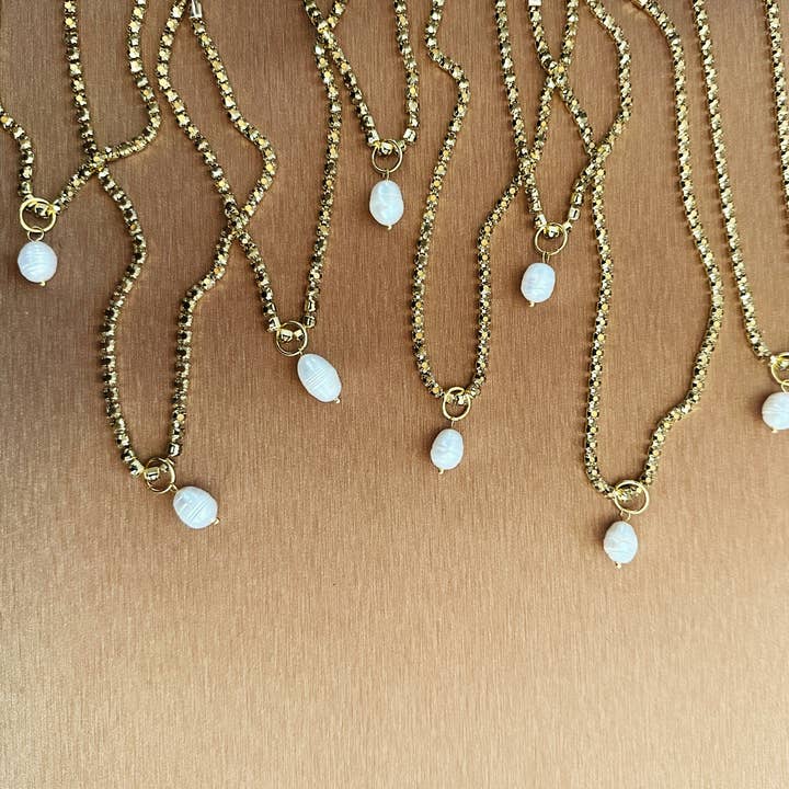 "White Pearl Pendant Necklace" – 18K Gold Plated Crystal for wholesale by C. McGlennon Designs