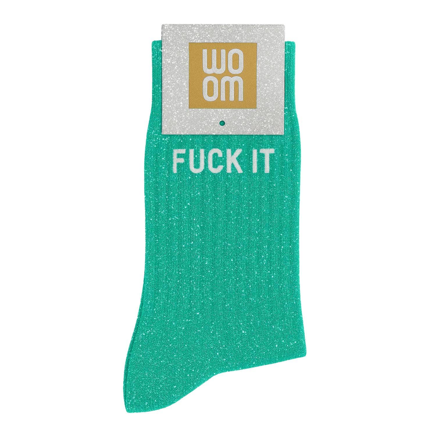 ChoO - Wholesale Socks - Women's - "Fuck It" Message Glitter Socks Green Queen0