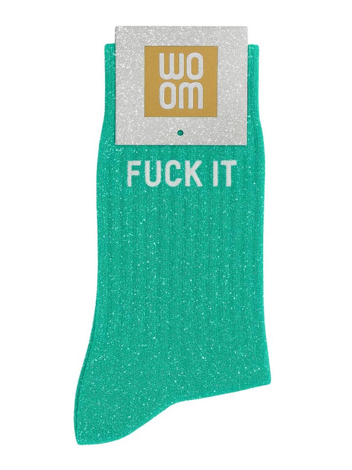 ChoO - Wholesale Socks - Women's - "Fuck It" Message Glitter Socks Green Queen