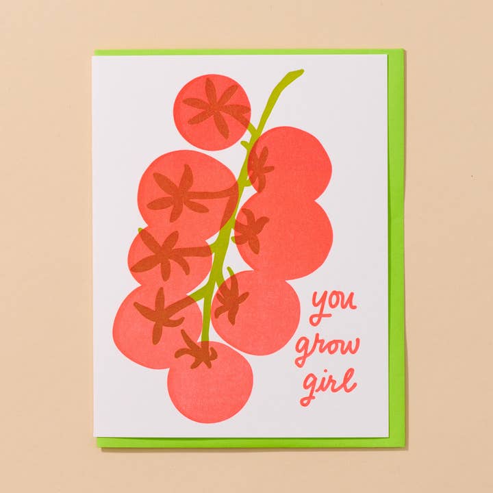Grow Girl ( Vine Tomato ) Letterpress Card - Made in USA for wholesale by And Here We Are
