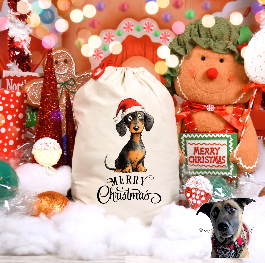 Storms Style – wholesale Holiday Stocking – Christmas Doodle Dogs Stockings and Santa Sacks 10