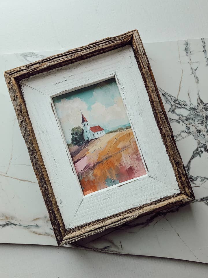 Hand-Made Barn Wood Framed Church Print for wholesale by Heaven & Home