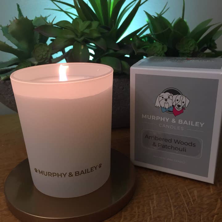 Ambered Woods and Patchouli Candle for wholesale by Murphy and Bailey