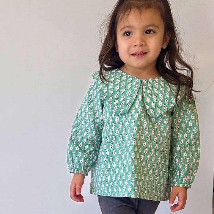 Meerahi - Wholesale Shirt - Kids - Handmade block-printed tops With Green Petals1