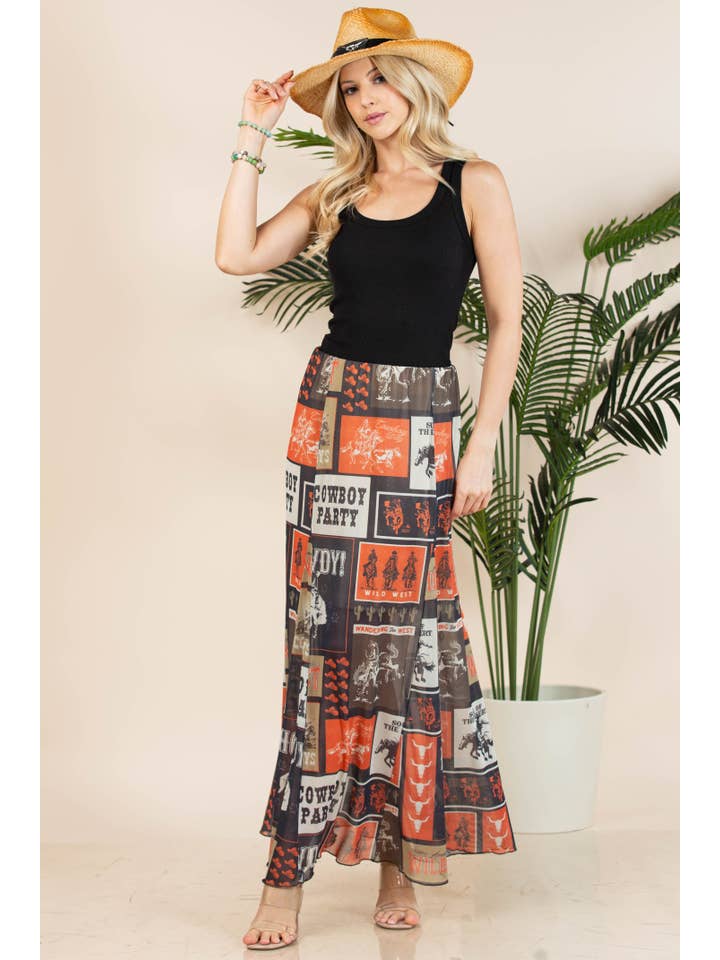 Rost/Svart AS1300-AGATHA WESTERN RODEO FODRAD LÅNG MESH-KJOL för wholesale på Faire