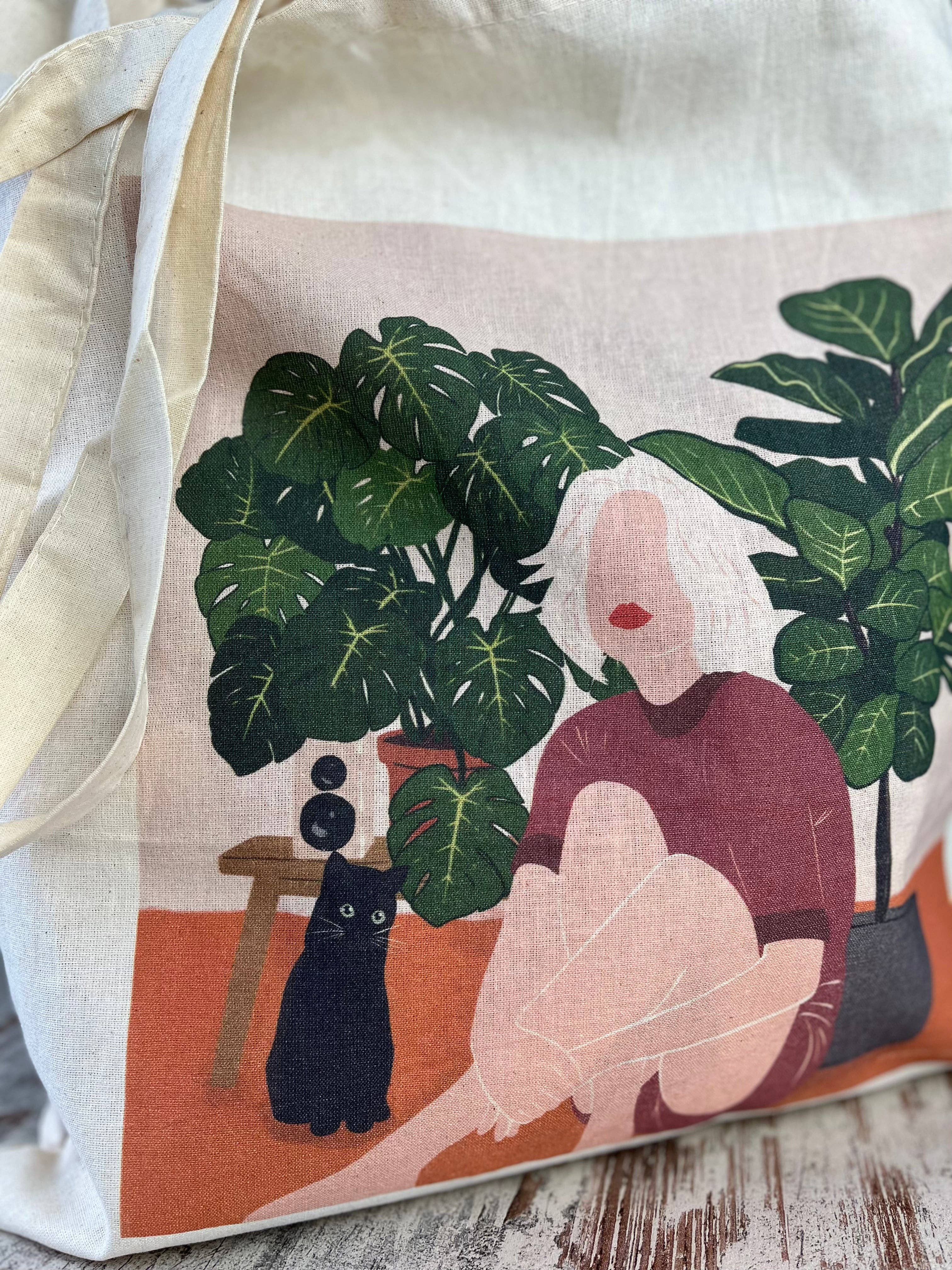 plantyintroverts - Wholesale Tote Bag - Women's - Cloth Bag - Plantlady, Monstera, Fiddle Tree, Cat Bag3