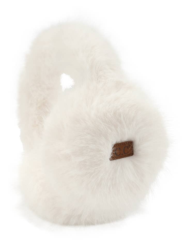 Women's Adjustable Earmuffs - Long Fur - Ivory for wholesale by Funky Junque