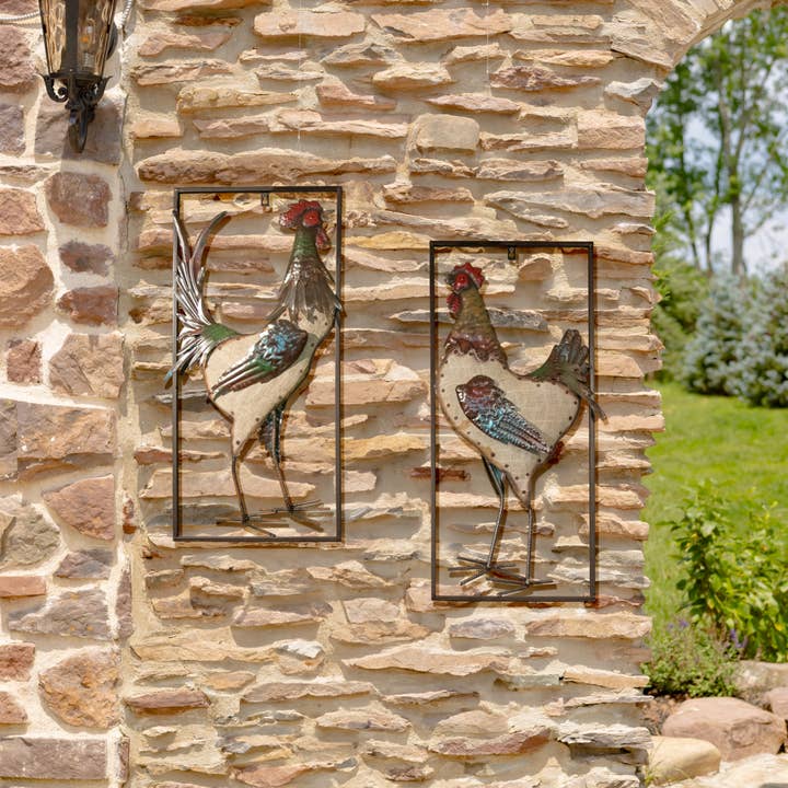 Rooster and Hen Hanging Wall Decor in 2 Assorted Styles for wholesale by Zaer Ltd. International