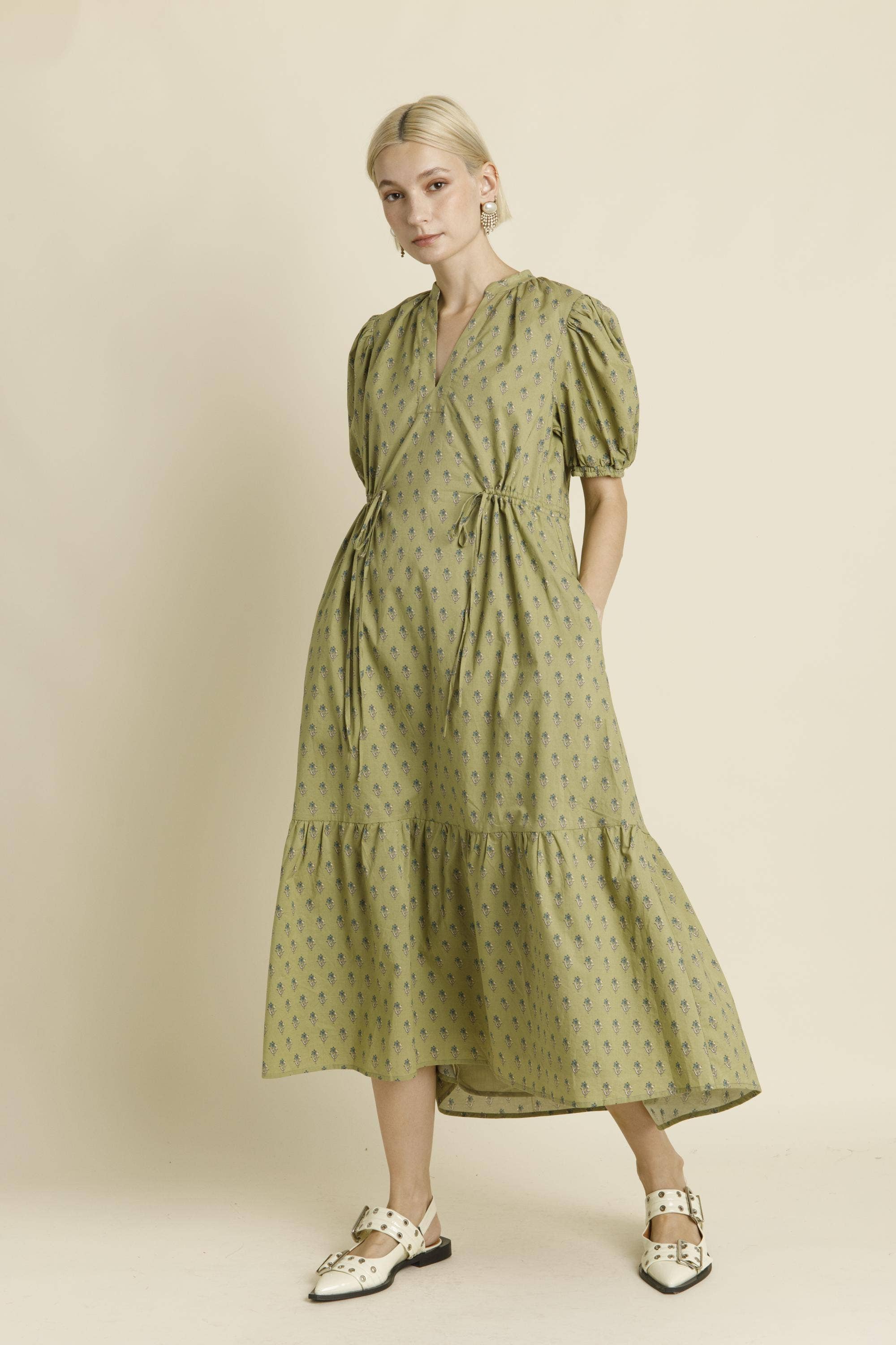 Aureum - Wholesale Dress - Women's - AD1949 - FLORAL MIDI DRESS W/ TIES11