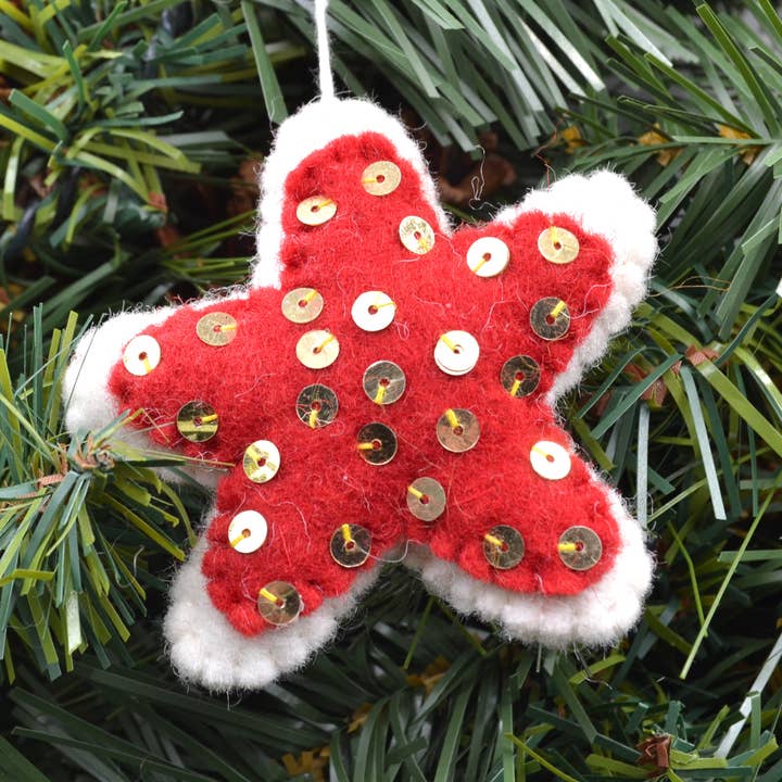 Star-vilten ornament - rood voor wholesale door Didi Bahini Fair Trade