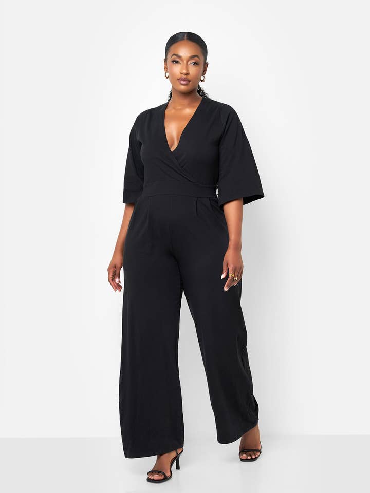 Combinaison plissée à jambes larges Karma - Noir pour la vente par REBDOLLS