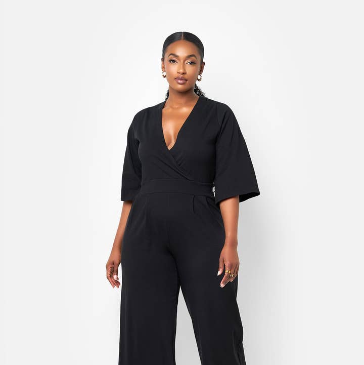 Karma Pleated Wide Leg Jumpsuit - Black for wholesale on Faire