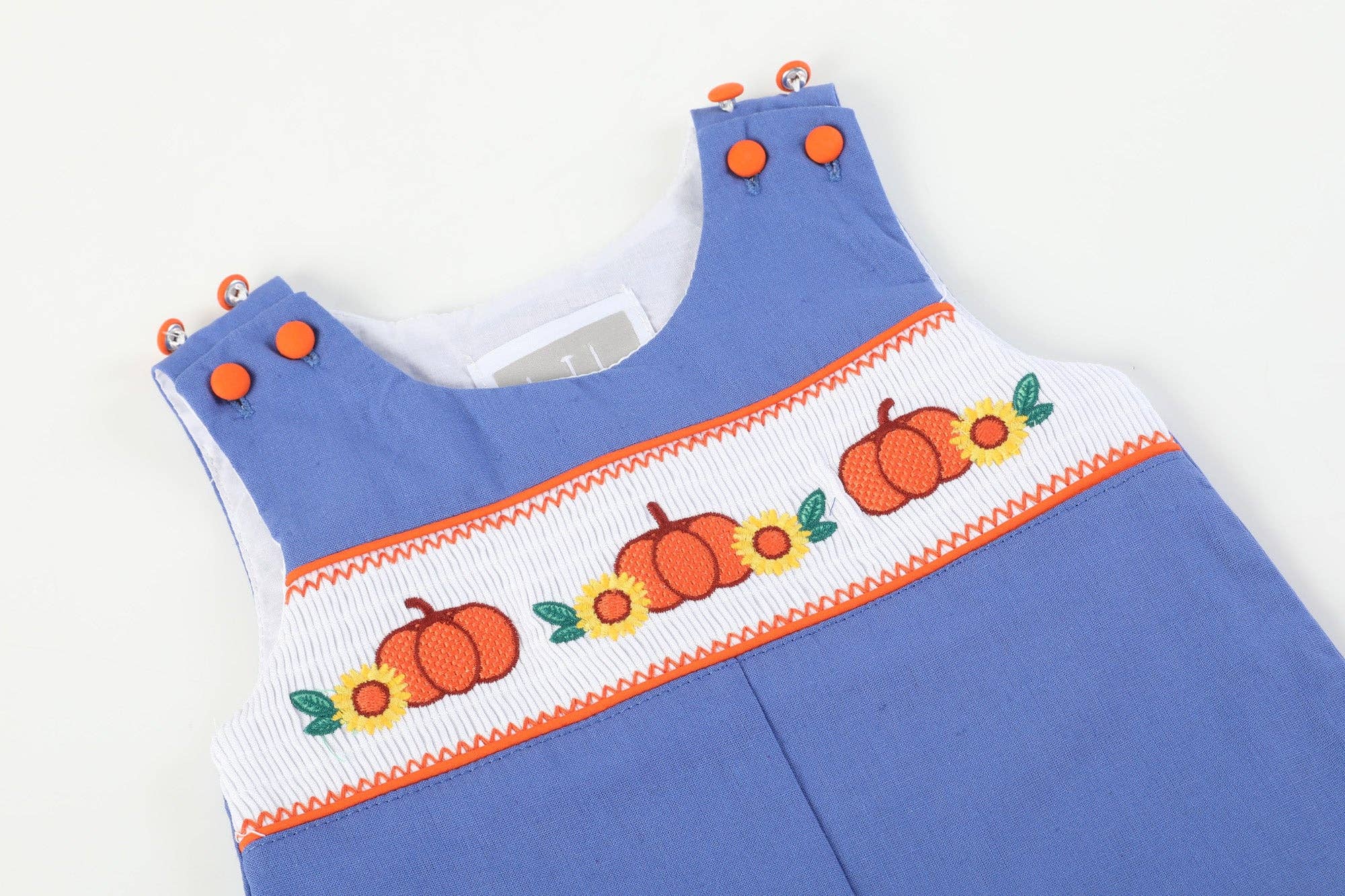 Lil Cactus - Wholesale Overalls - Kids - Blue Pumpkin Sunflower Smocked Overalls3