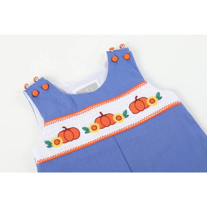Lil Cactus - Wholesale Overalls - Kids - Blue Pumpkin Sunflower Smocked Overalls3
