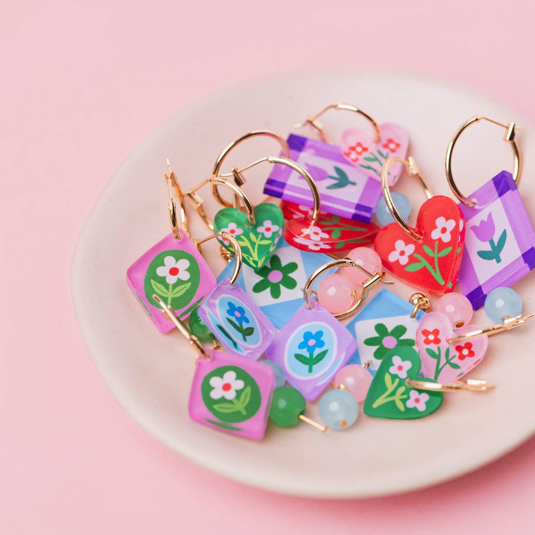 Natalie Lea Owen – Handmade Jewellery & Greeting Cards - Wholesale Hoop Earrings - Heart Dangle Earrings | Red Floral | Jewellery Gift for Her5