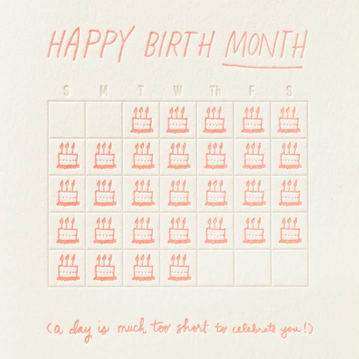 Shorthand Press - Wholesale Birthday Card - Happy Birth Month - Letterpress Greeting Card2