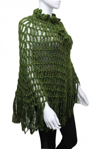 Cap Zone - Wholesale Poncho - Women's - Crochet Cage Hand Knit Poncho1