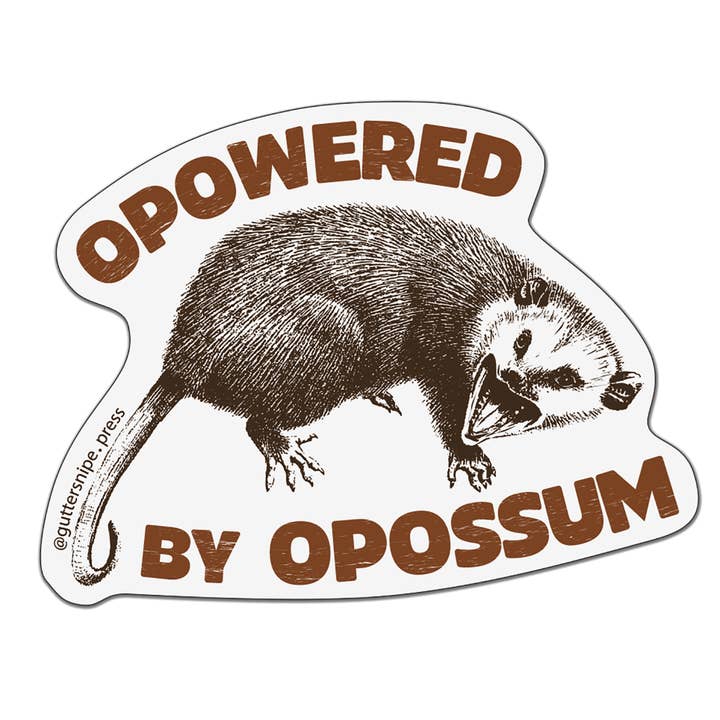 Opowered by Opossum Sticker for wholesale by Guttersnipe Press Greetings