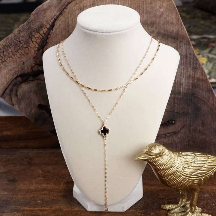Clover Lariat Dainty Layered Necklace – Gold Tone & Color Options for wholesale by PennyLine inc