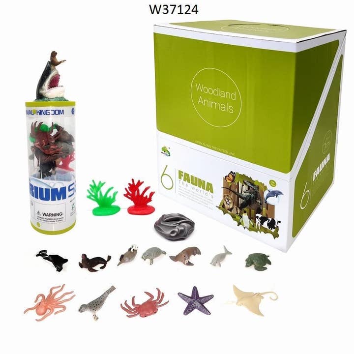Texas Toy Distribution - Wholesale Figurine Toy - Kids - Aquatic Animal 3" Figurines Tube with Shark Head Topper