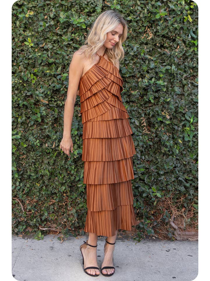 Strut & Bolt - Wholesale Skirt - Women's - Pleated Satin Tiered Midi Skirt19